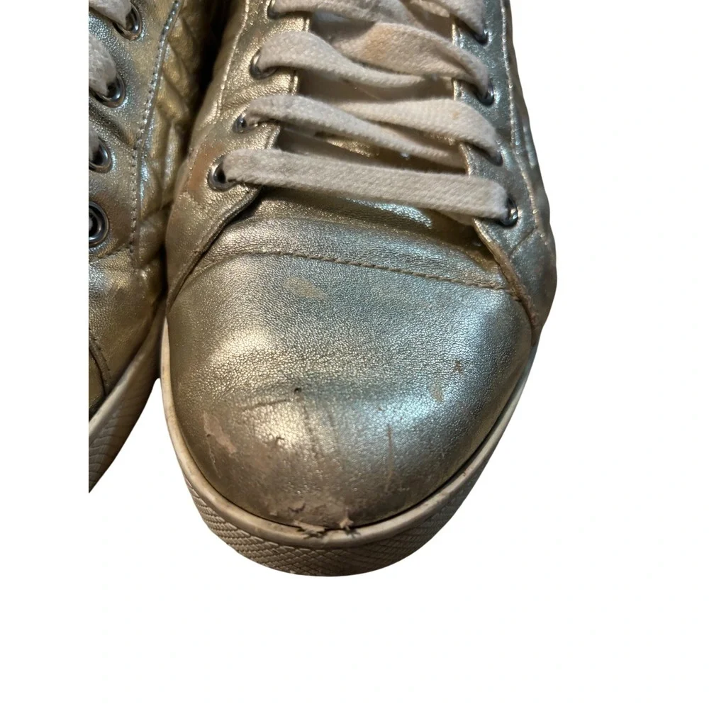 Prada Milano Metallic Gold Quilted‎ Leather Low Top Sneakers 1E254L EU 38.5